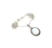 925 Solid Sterling Silver Milky Opalite Chain Pendant-18.9 Inch q688