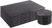 Argon Tableware Marble Placemats & Round Coasters Set - 12pc - Black - Kitchen Dining Table Mats Bar Drinks Coaster Protector Place Mats for Home, Restaurant Catering