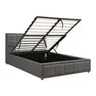 NNEED Double Bed Frame Gas Lift Storage Base Fabric Grey