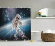 Astronaut Outer Space Planet Earth Digital Fabric Shower Curtain