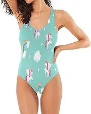 [RPLIFE] Flying Unicorn Aqua Womens One-Piece Bathing Suit, Low Back One-Piece Basic One-Piece Swimsuit