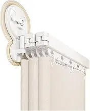 Wall Mounted Folding Shower Curtain Rod,New Retractable Shower Rod and Curtain Set,Water Resistant Portable Changing Room,No Drill,for Bathroom,RV,Clothing Store(5-Fold)