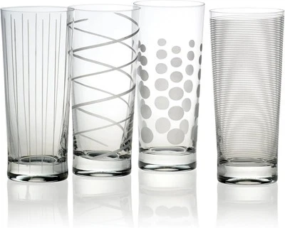Mikasa Cheers Highball Glass, 4 Count (Pack of 1), Precision-Etched Design