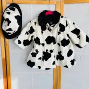 Vintage Rosetta Millington Girls 12M Cow Print Dress Coat Faux Fur Black White