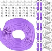 Swpeet 1Roll 10 Yard #5 Light Purple Nylon Zipper Tape Zipper Strip with 20Pcs Matched Zipper Sliders Assortment Kit, Replacement Zipper Roll Endless Zip Set with Double Single Slider and Zip