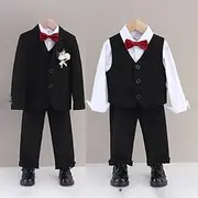 5 Pieces Ring Bearer Suit Boys Kids Suit Formal Suit Suit Blazer Shirt Pants Formal Casual Basic Solid Color Black vest trousers shirt with bow tie Rayon