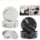 6Pcs Coasters for Drinking with Holder Marble Texture Round Cup Mat Mug Pad Set