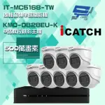 【ICATCH 可取】組合 KMQ-0828EU-K 8路錄影主機+IT-MC5168-TW 500萬畫素 同軸音頻半球攝影機*8 昌運監視器