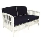 SHIPTON HAMPTONS RATTAN SOFA SETTEE COUCH WITH NAVY & WHITE CUSHION 2.5 SEATER