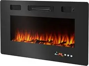 Cobuy Electric Fireplace Inserts, 1000W/2000W Wall Recessed Electronic Heater Wall Mounting Heaters with Timer Flame Display 10 Blaze Color Brightness Adjustable