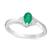 Oval Emerald and Natural Diamond Accent Bypass Ring in Sterling Silver