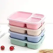 TOMVAES 4 Pack Bento Lunch Box, 3 Compartment Reusable Meal Prep Containers, Durable BPA Free Plastic, Microwave/Dishwasher/Freezer Safe