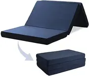 Iris Plaza Double Washable Tri-Fold Mattress, 3.9 inches (10 cm), Washable, Urethane, Foldable, Navy