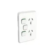 Clipsal Iconic Series 2 Switched Sockets - 1 Switch - Vertical - 10 A - Vivid White - 3025VXA-VW