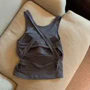 Plain Open Back Padded Crop Tank Top Gray - One Size