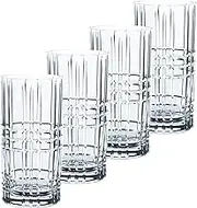 Nachtmann Square Long Drink Glass, Clear – Modern Crystal Drinkware with Clean Geometric Cuts – Tall Design Retains Effervescence & Ice – 445 ml Capacity (Pack of 4)
