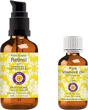 [Deve Herbes] Plant Based Retinol Face Serum with Linseed & Cotton Seed Oil for Personal Care 30ml (1 oz) with Free Pure Vitamin E Oil 10ml (0.33 oz)
