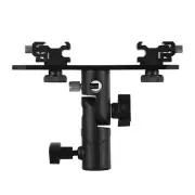 Alloy T-Type Dual Flash Bracket Flash Speedlite Stand 2 Cold Shoe Mounts Plate