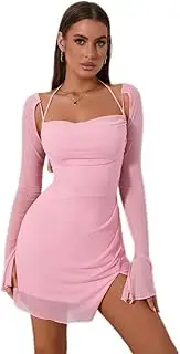 [Generic] Sexy Halter Party Mini Dress Ruched Bodycon Long Sleeves Sexy Party Dresses