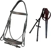 Exion Horse Snaffle Jumping Bridle | Anatomic Soft Lined Crownpiece Designer Stitched Browband & Flash Noseband Horse Bridle with Grippy Rubber Reins | English Bridle for Horses