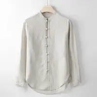 在飛比找ETMall東森購物網優惠-長袖復古中式盤扣居士禪茶服襯衫