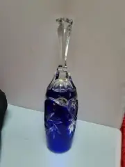 AJKA COBALT BLUE CASED CUT TO CLEAR CRYSTAL BELL, NEW, MARKED