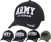 Deluxe US Military Veteran Cap Adjustable Ball Hat - Army Navy Marines Air Force