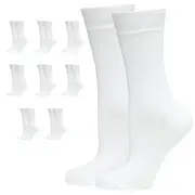 9 Pairs BAMBOO SOCKS Crew Natural Eco Healthy Enviro Unisex Work Business BULK - White - 6-11