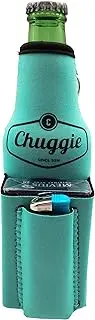 Chuggie Bottle with Two Pockets - Holds Cigarette and Lighter, Phone, Keys, 3mm Neoprene (4 Pack Teal)