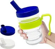 pegirra Control Flow Cup With Two Style Lids,Lightweight Clear Senior Drinking Cup,Spillproof Adult Sippy Cup for Elderly Care,Liquid Feeding Elderly Disabled Hospital Patients Convalescent, Medium