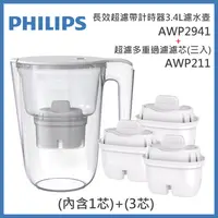 在飛比找松果購物優惠-PHILIPS AWP2941 超濾帶計時器濾水壺-白(內含