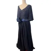 JenJenHouse JJs Navy Formal Gown Beaded V-Neck Occasion MOB Dress Plus Size 18W