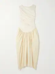 [Abadia] Abadia - Ora Gathered Tencel™ Lyocell And Cotton-blend Poplin And Jersey Midi Dress - Cream - small small Cream