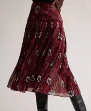 Ted Baker Sz 0 / US 2 Skirt Ariello Corrugated Pleated Midi Drop Waist Red Black