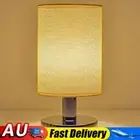 USB Bedside Lamp with Linen Fabric Shade Desk Lamp (Flax Yellow-Silver) HOT