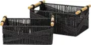 Versatile Black Wicker Baskets with Wood Handles – Perfect for Storage & Decor