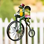 GGP Whimsical Frog Garden Wind Spinner Metal Yard Art With Cycling Frogs