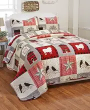 F/Q Country Patchwork Oversized Quilt Set Primitive Sheep Star Berries Quilt Set