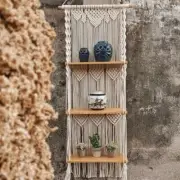shamjina Macrame Wall Hanging Shelf with Solid Wood Shelves and Handmade Macrame