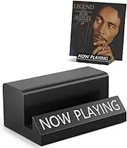Now Playing Vinyl Record Stand, Solid Pine Wood Record Holder, Display Shelf for Turntable & Accessories, Black