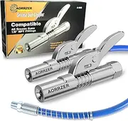 AORRZER Grease Gun Coupler 2 PCS, Strong Lock on Greases Couplers, 12000 PSI Quick Release with 12'' Spring Flex Hose, Compatible All Guns 1/8'' NPT Fittings ,Silver A-966