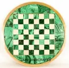 24'' White Marble Chess Table Top Pietra Dura Inlay Malachite Children Game c35