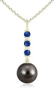 [Angara] Tahitian Cultured Pearl Drop Pendant Necklace with Sapphires in 10ct/14ct Solid Gold for Women | June Birthstone Jewellery for Her