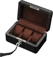 [WICRFYHD] 3-Slot Watch Case with Lock, Watch Box Organizer, Removable Watch Pillows, Black Carbon Fiber Leather Watch Case Display