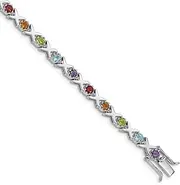 [JewelryWeb] 925 Sterling Silver Polished Multi colored Box Catch Closure and-Multi Gemstone Bracelet Link-Bracelet for Women