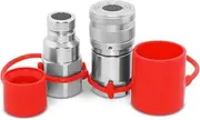 Flat Face High Flow Skid Steer Hydraulic Quick Connect Couplers/Couplings Set, 3/4" Body x 3/4" SAE, w/Dust Caps