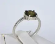 MOLDAVITE Glass Beautiful Faceted Ring - Size 6.75 - TOP METEORITE Jewelry