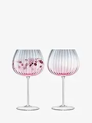 [LSA International] Dusk Pink and Grey Balloon Goblets 22 oz, Set of 2, Luxury Hand Decorated Glasses Elegant Drinking Glassware with Fluted Texture