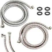 2 Pack 15 FT Stainless Steel Washing Machine Hoses with 90 Degree Elbow,Burst Proof Red and Blue Striped Water Connection Inlet Supply Lines, Universal Fit to All Wash Machines