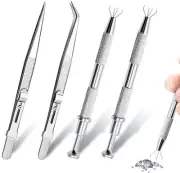 4 Pcs Piercing Ball Grabber Tool, Jeweler’s Pick Up Tool with 4-Claw Pick